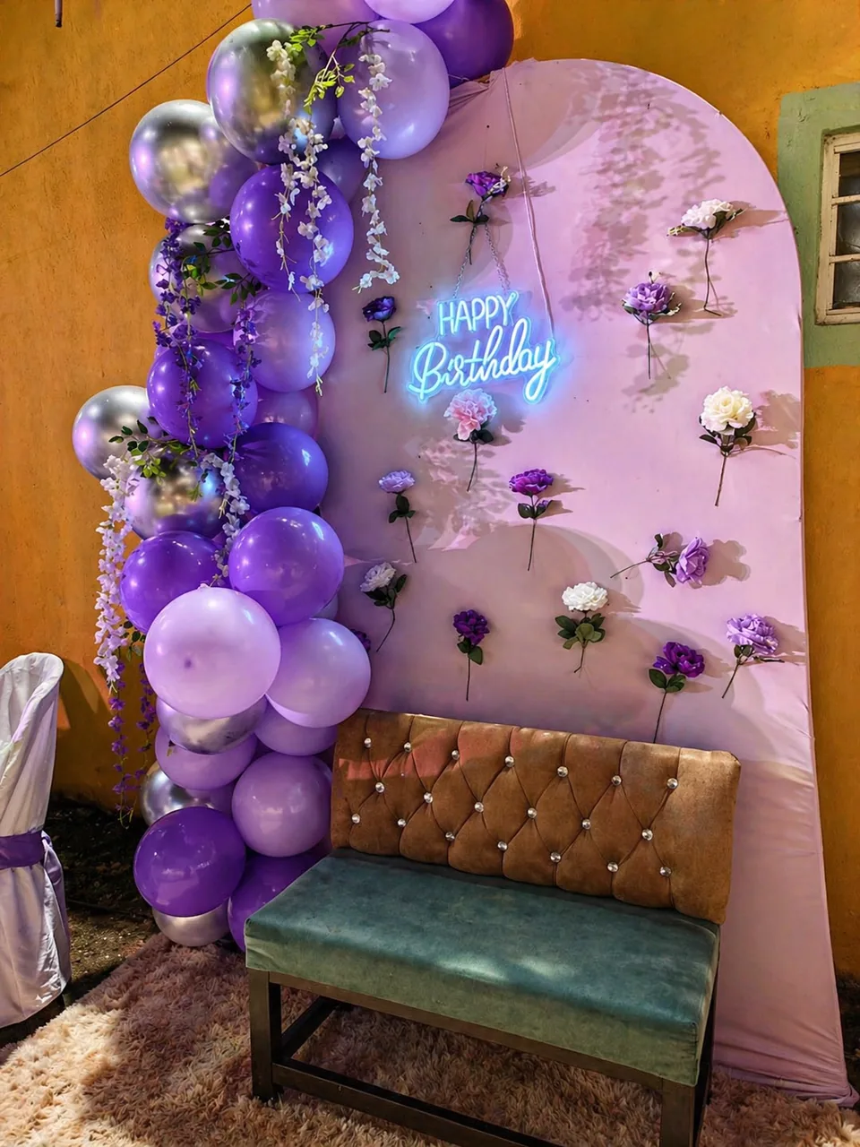 Decoración de cumpleaños en tonos morados — Novedades Diana Comalcalco